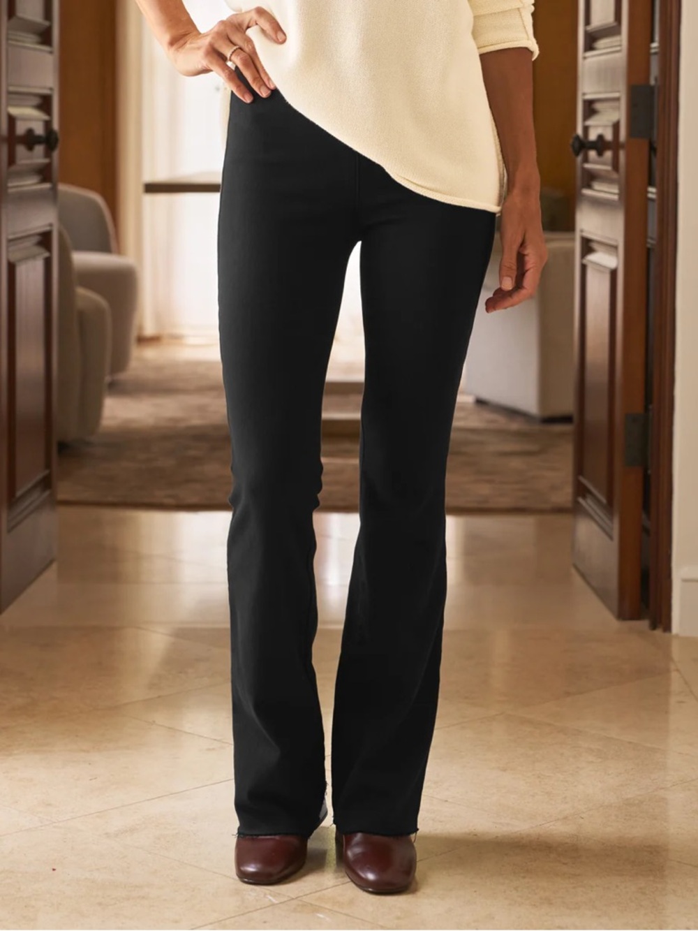 Frank &‎ Eileen Flannigan Illusion 07 Flare Pull On Jean Pants Sz 31 Black Stret